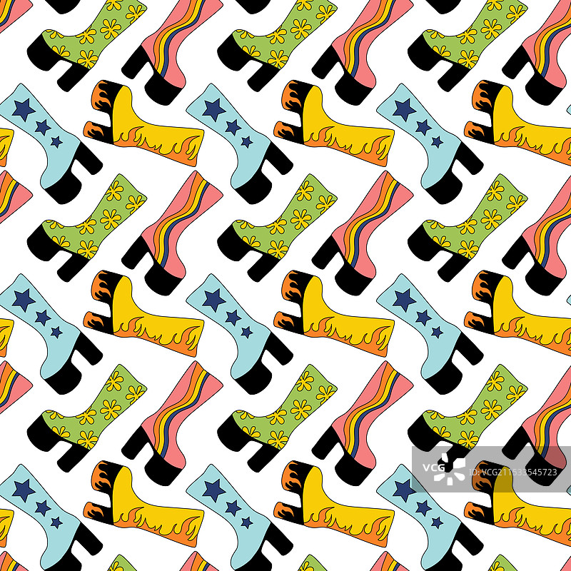 无缝图案时尚复古迪斯科高跟鞋图片素材