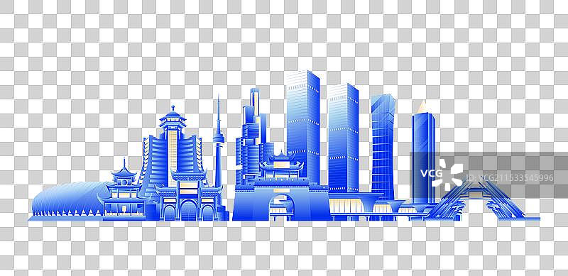 蓝色贵阳城市建筑科技现代插画图片素材