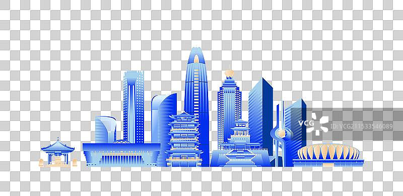 蓝色济南城市建筑科技现代插画图片素材