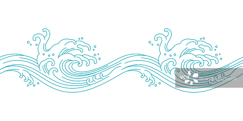 东方海洋海浪线条艺术无缝图案图片素材