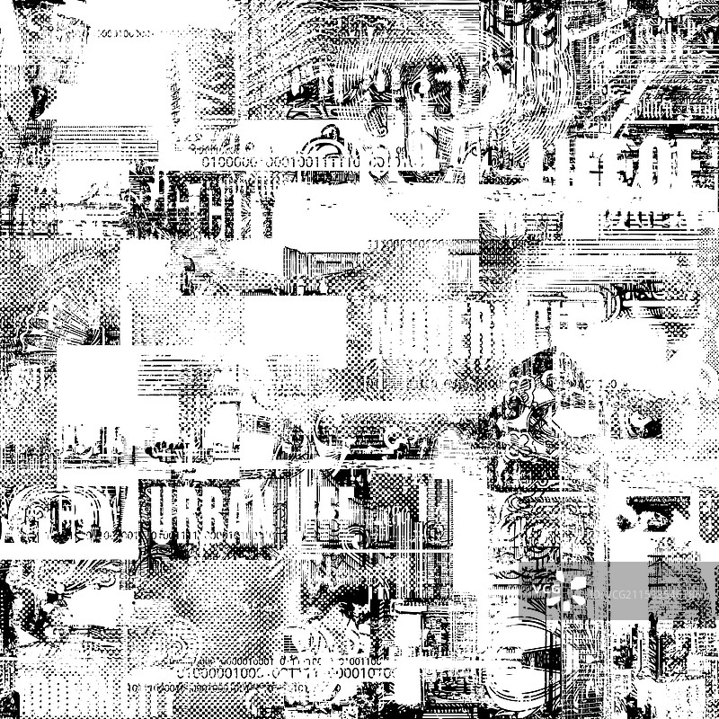 抽象的无缝图案，包含报纸头条图片素材