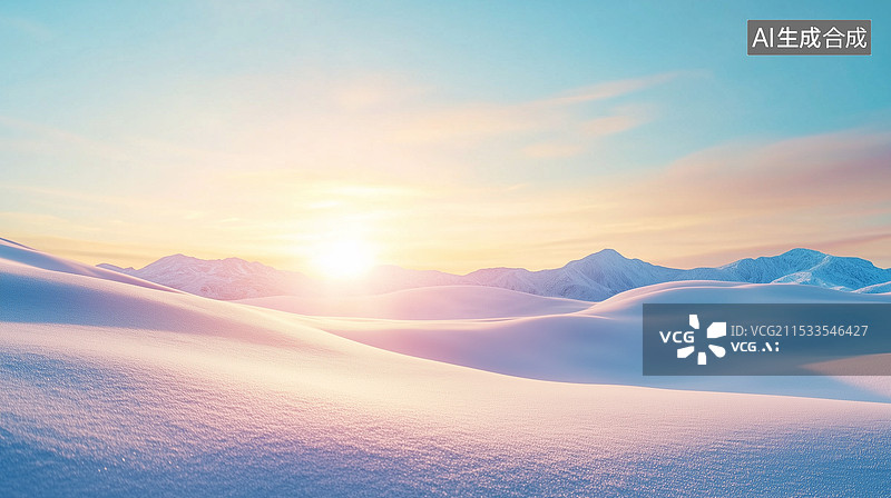 【AI数字艺术】日落时白雪皑皑的山景图片素材