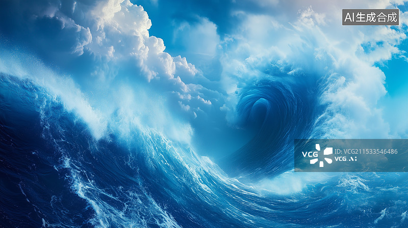 【AI数字艺术】深海巨浪的低角度视图图片素材