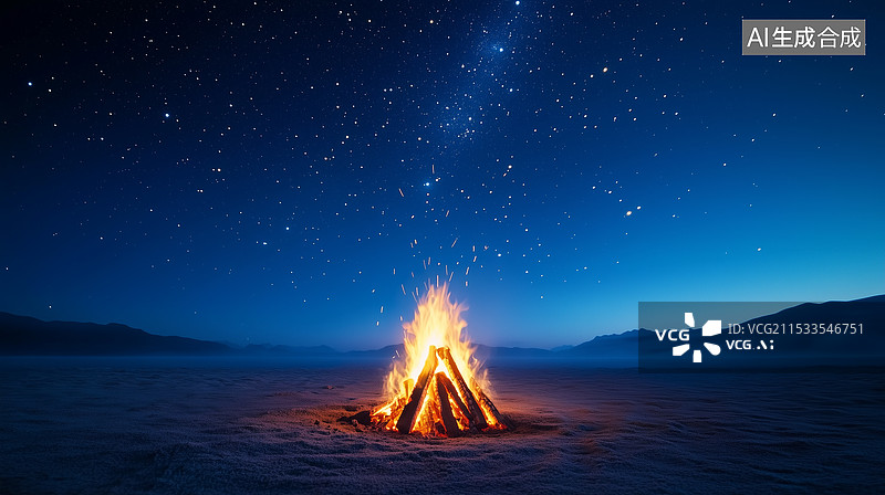 【AI数字艺术】星空下的篝火图片素材