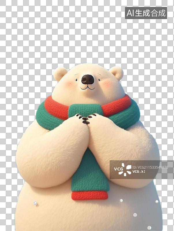 【AI数字艺术】3D 毛毡北极熊，于冰原雪地憨态可掬，厚毛保暖，雪白毛绒，独居极地尽显可爱萌态。图片素材