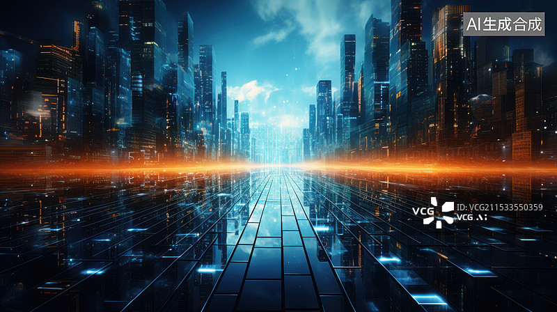 【AI数字艺术】未来科技感数字空间隧道图片素材