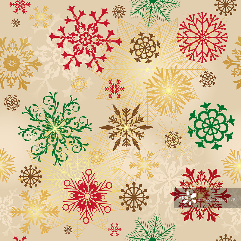 无缝圣诞手绘图案，带有绿色元素图片素材