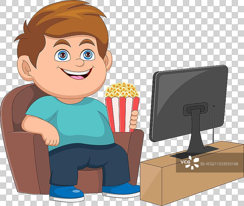 胖男孩在看电视图片素材