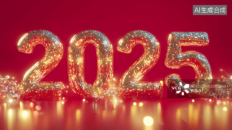 【AI数字艺术】3D数字2025年庆祝元旦新年红色背景图片素材