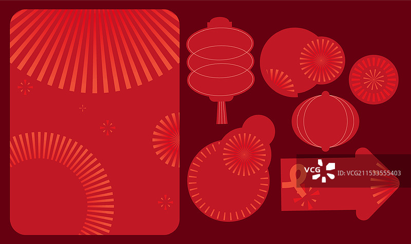 新春元素组合贴纸地贴图片素材