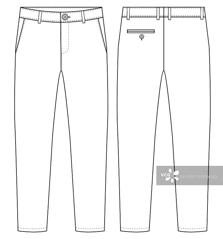 男士正式裤子前面和后面打印图案图片素材