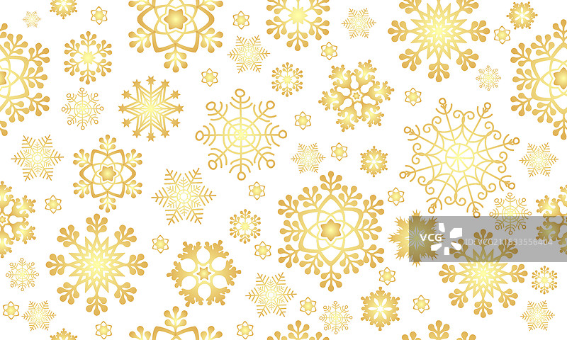 无缝圣诞图案，带有金色雪花图片素材