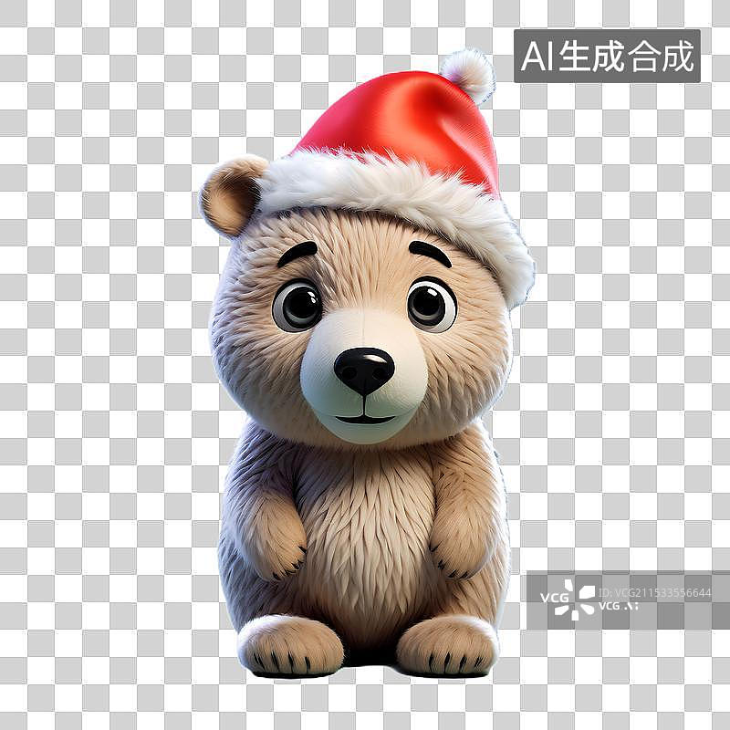 【AI数字艺术】3D毛毡戴着圣诞帽的小熊图片素材