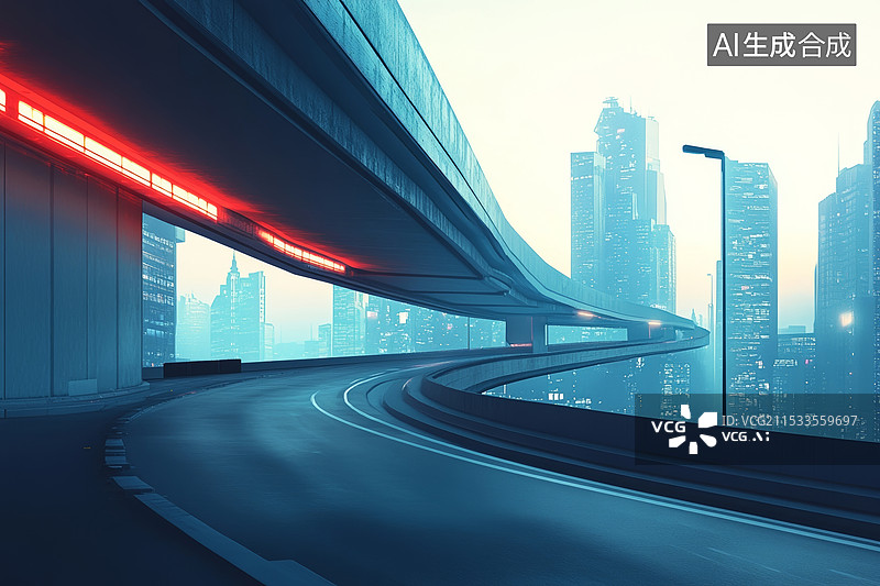 【AI数字艺术】现代建筑立交桥插画图片素材