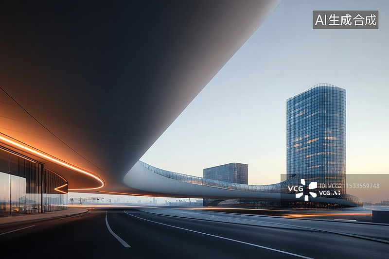【AI数字艺术】现代建筑立交桥插画图片素材