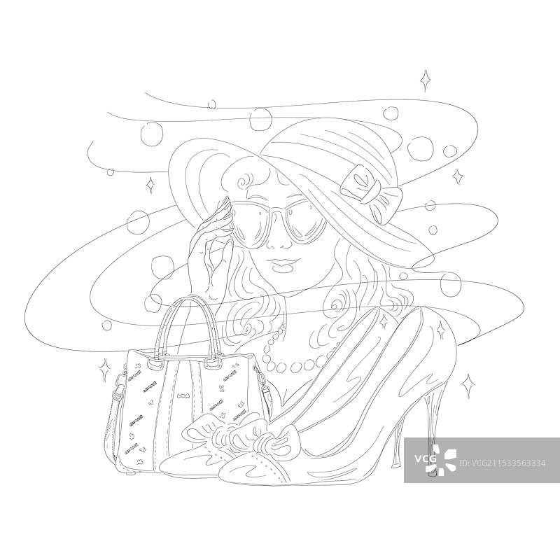 时尚品牌包包与鞋子现代美女性消费习惯梦幻插图图片素材