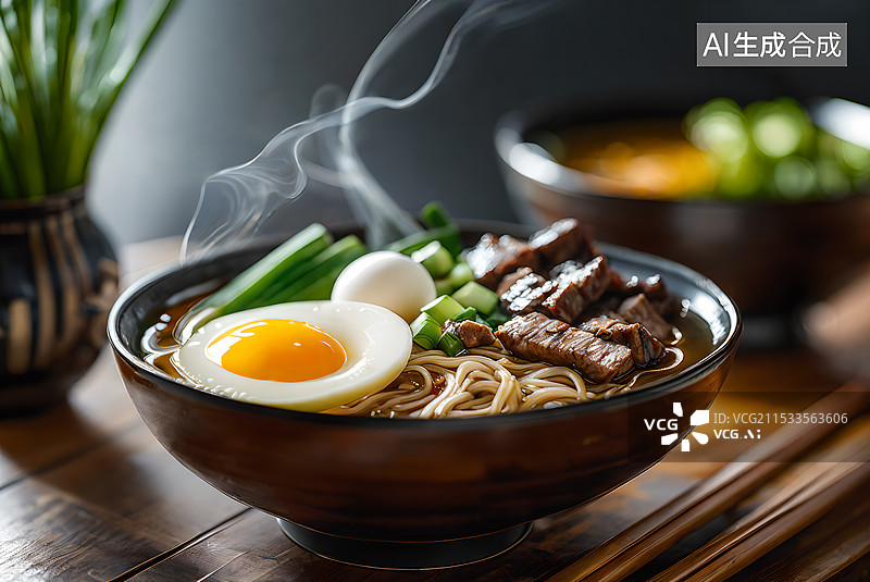 【AI数字艺术】一碗热气腾腾的红烧牛肉面图片素材