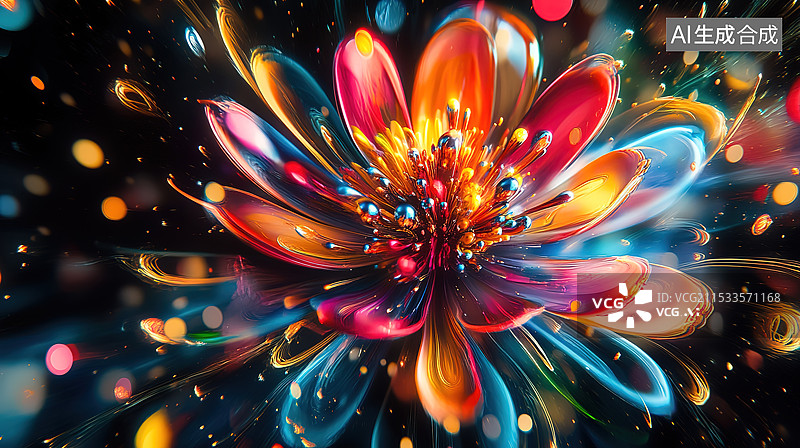 【AI数字艺术】炫酷的未来主义彩色光绘花朵插图图片素材