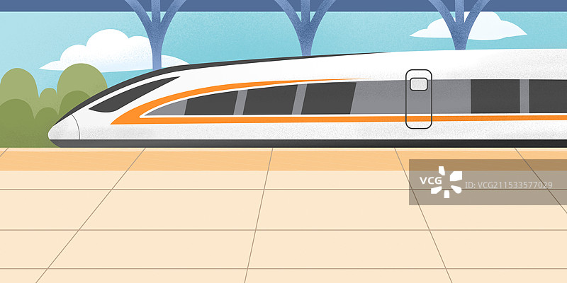 火车站站台有一列高铁扁平肌理场景插画图片素材