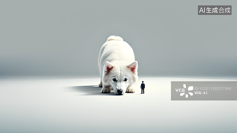 【AI数字艺术】动物主题插画 创意插画 大狗和小人物图片素材