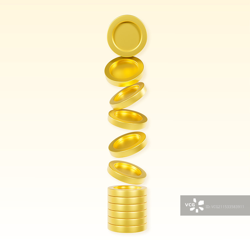 3D立体堆叠的金币元素金币插画图片素材
