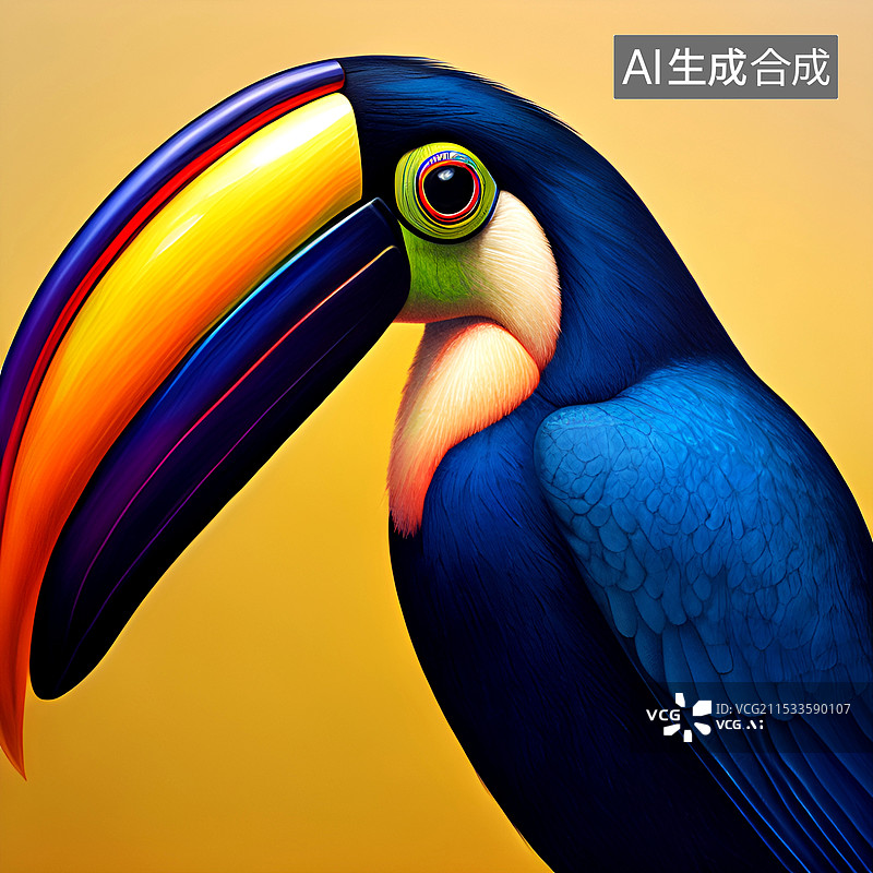 【AI数字艺术】橙色背景下大嘴鸟的特写镜头图片素材