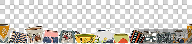 茶杯无缝边框重复图案图片素材