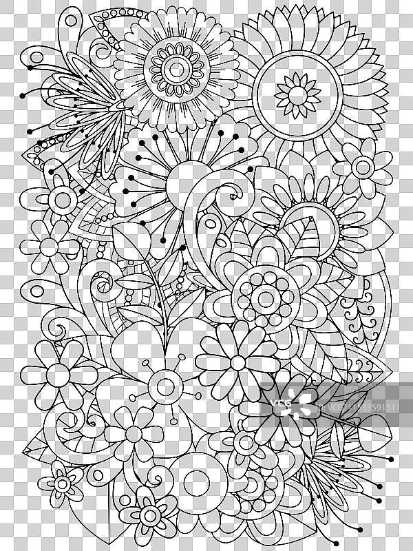 成人涂色的花卉禅绕画页面涂鸦图片素材