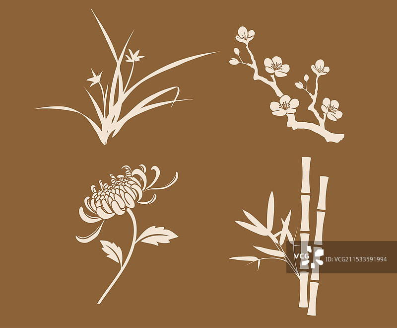 梅兰竹菊剪影设计图片素材