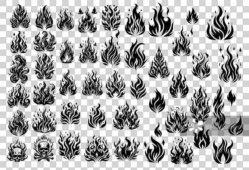 篝火火焰孤立图标集图片素材
