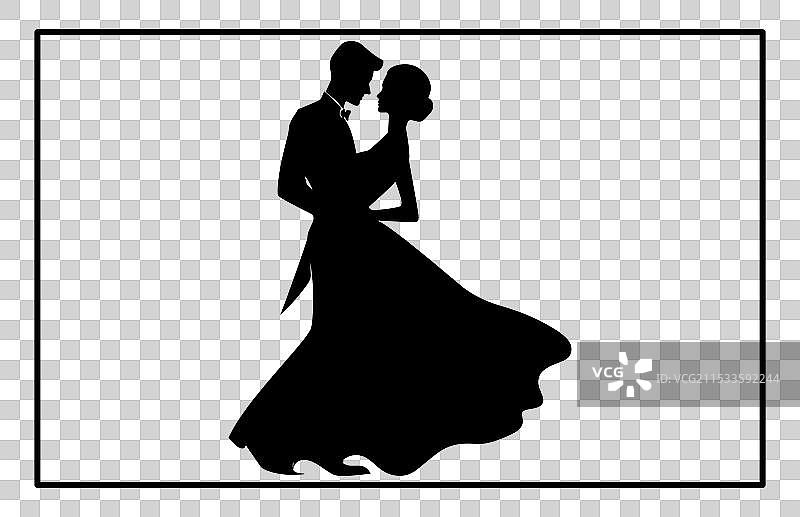 舞蹈情侣的剪影在进行华尔兹舞图片素材