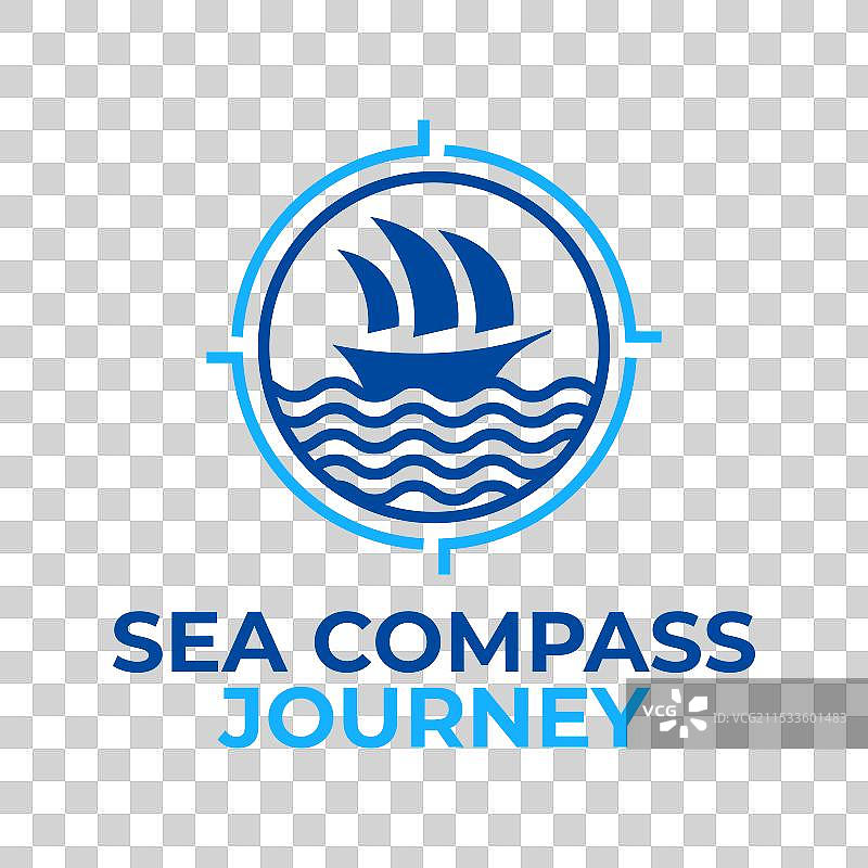 海洋指南针旅程扁平极简风格标志设计图片素材