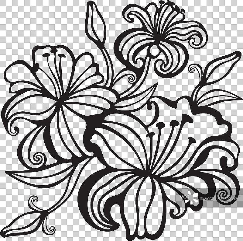 百合花线条艺术剪影图片素材