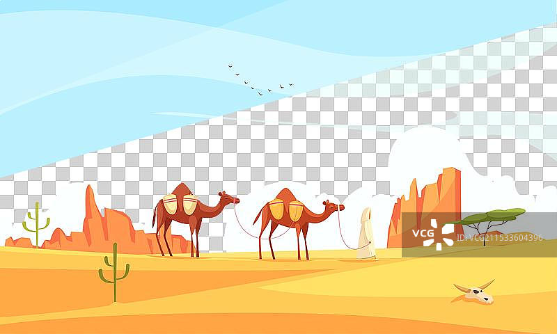 骆驼队在沙漠中的构图图片素材