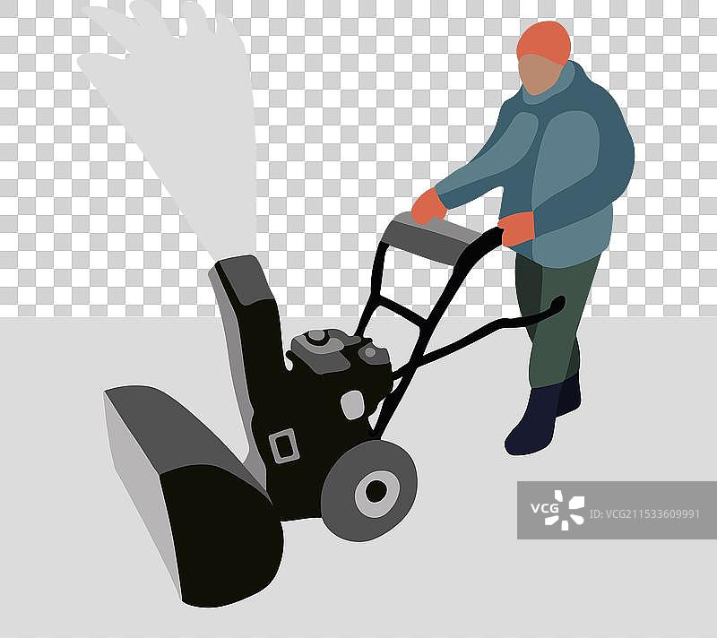 一名男子正在用雪犁清除积雪图片素材