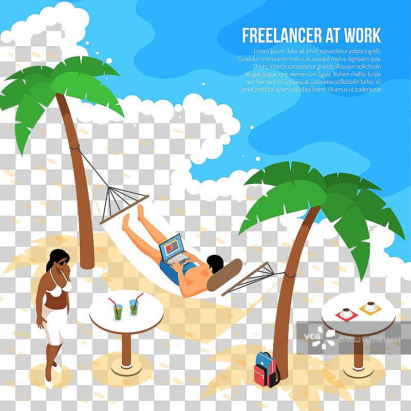 自由职业者海滩等距构图图片素材