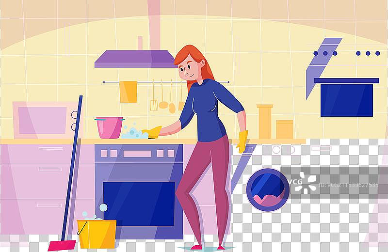 厨房清洁平面构图图片素材