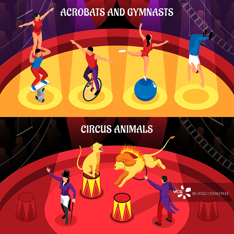 马戏团职业等距横幅图片素材