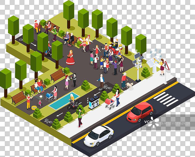 街头艺术家公园的等距构图图片素材