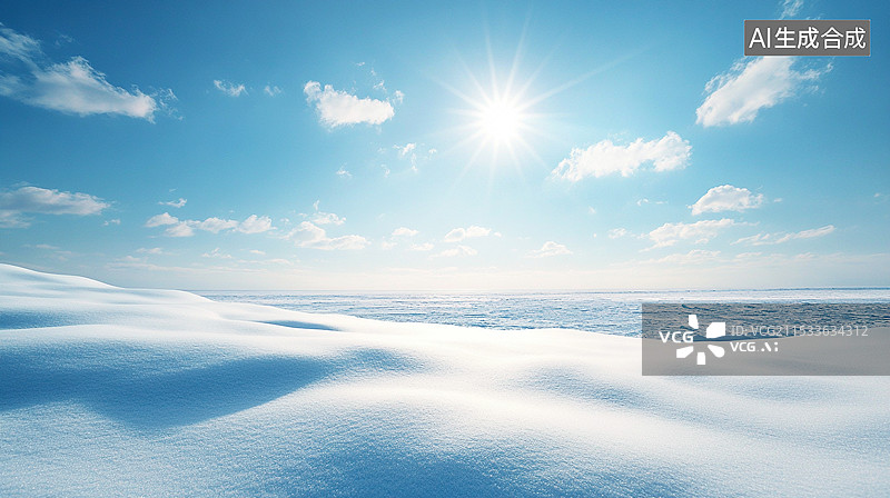 【AI数字艺术】阳光下的极地海洋冰雪大世界插画背景配图图片素材