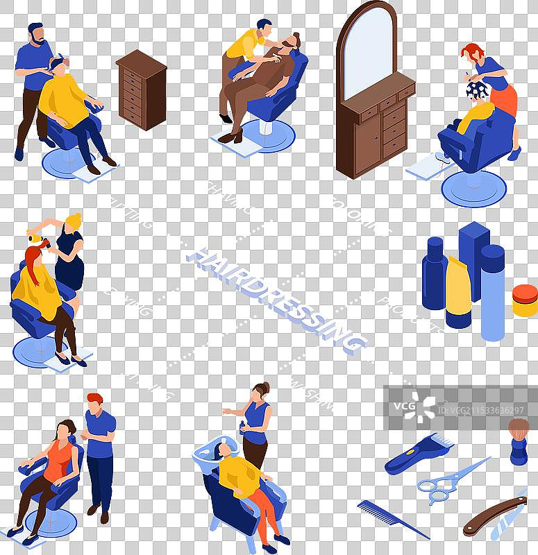 等距理发店流程图图片素材