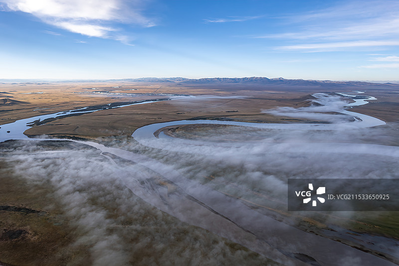 四川阿坝州九曲黄河第一弯秋色高空航拍图片素材