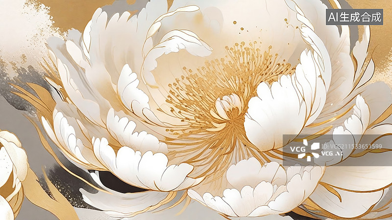【AI数字艺术】金粉风格的白色花朵背景图片素材