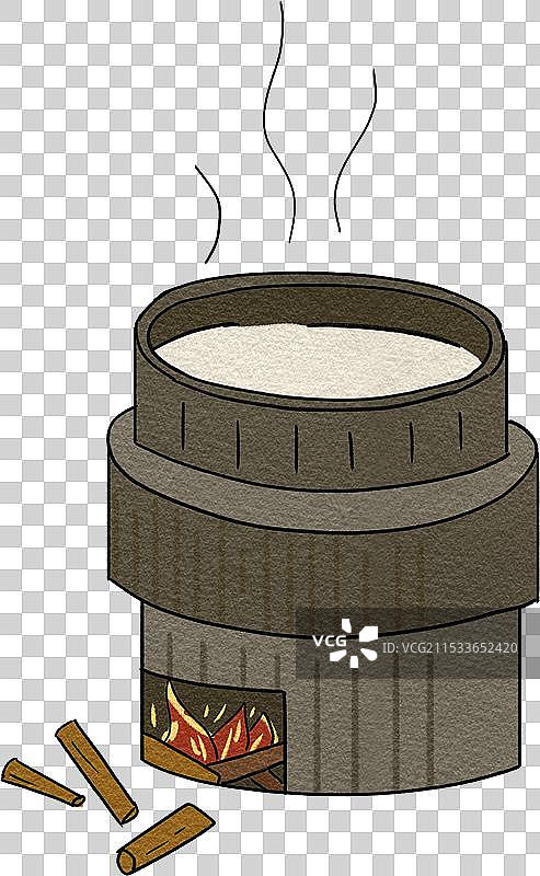 传统制作工艺灶台生火做饭手绘插画图片素材
