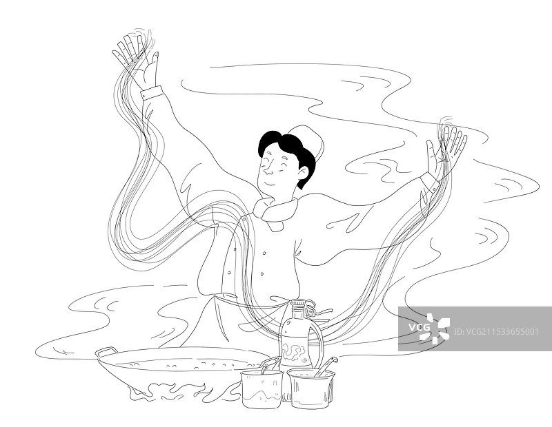 烹饪传统美味面食兰州拉面的年轻厨师动作插图图片素材