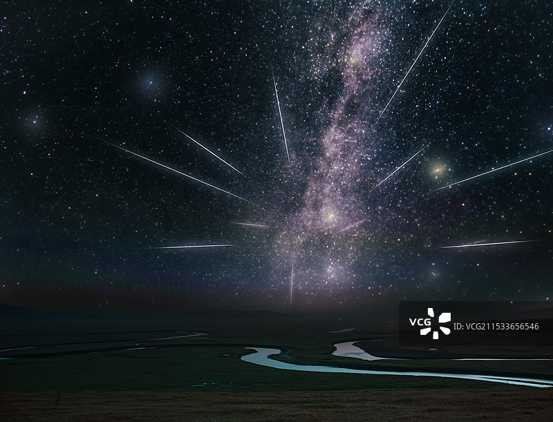 莫日格勒河与英仙座流星雨图片素材