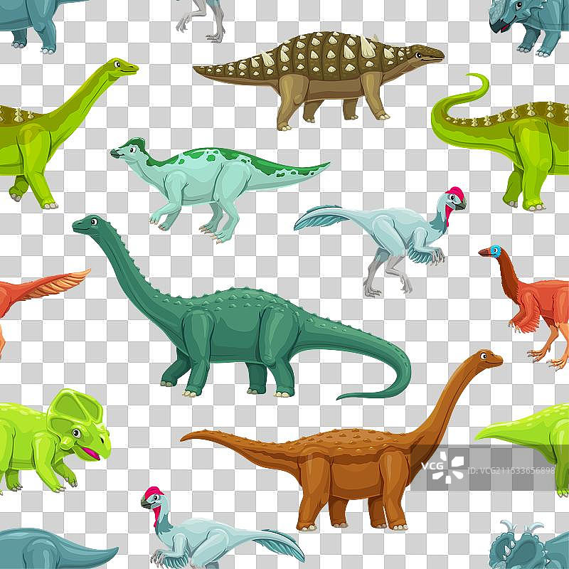 卡通恐龙角色无缝图案图片素材