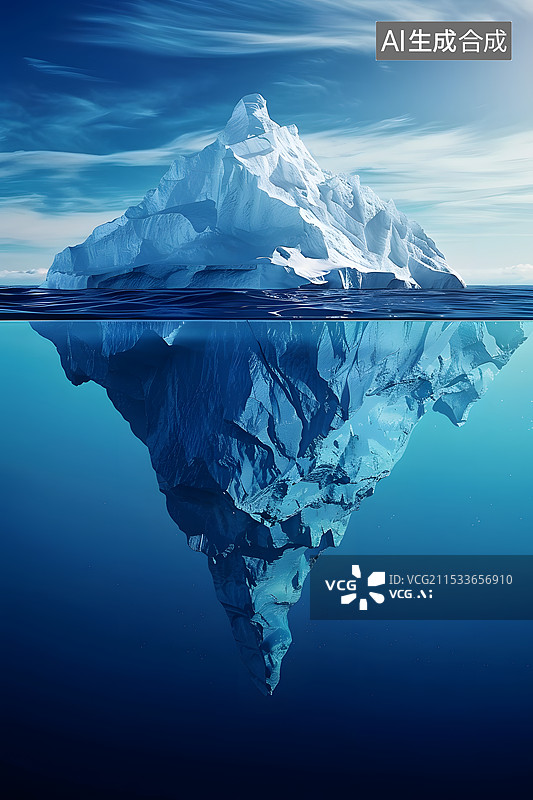 【AI数字艺术】白色冰山漂浮于蓝色海洋图片素材