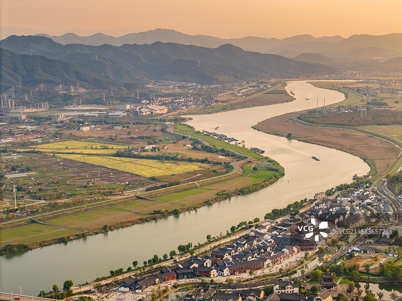 上虞曹娥江航拍风光图片素材