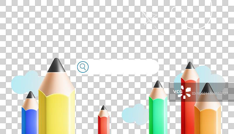 带有彩色铅笔的搜索框，白云在上方图片素材